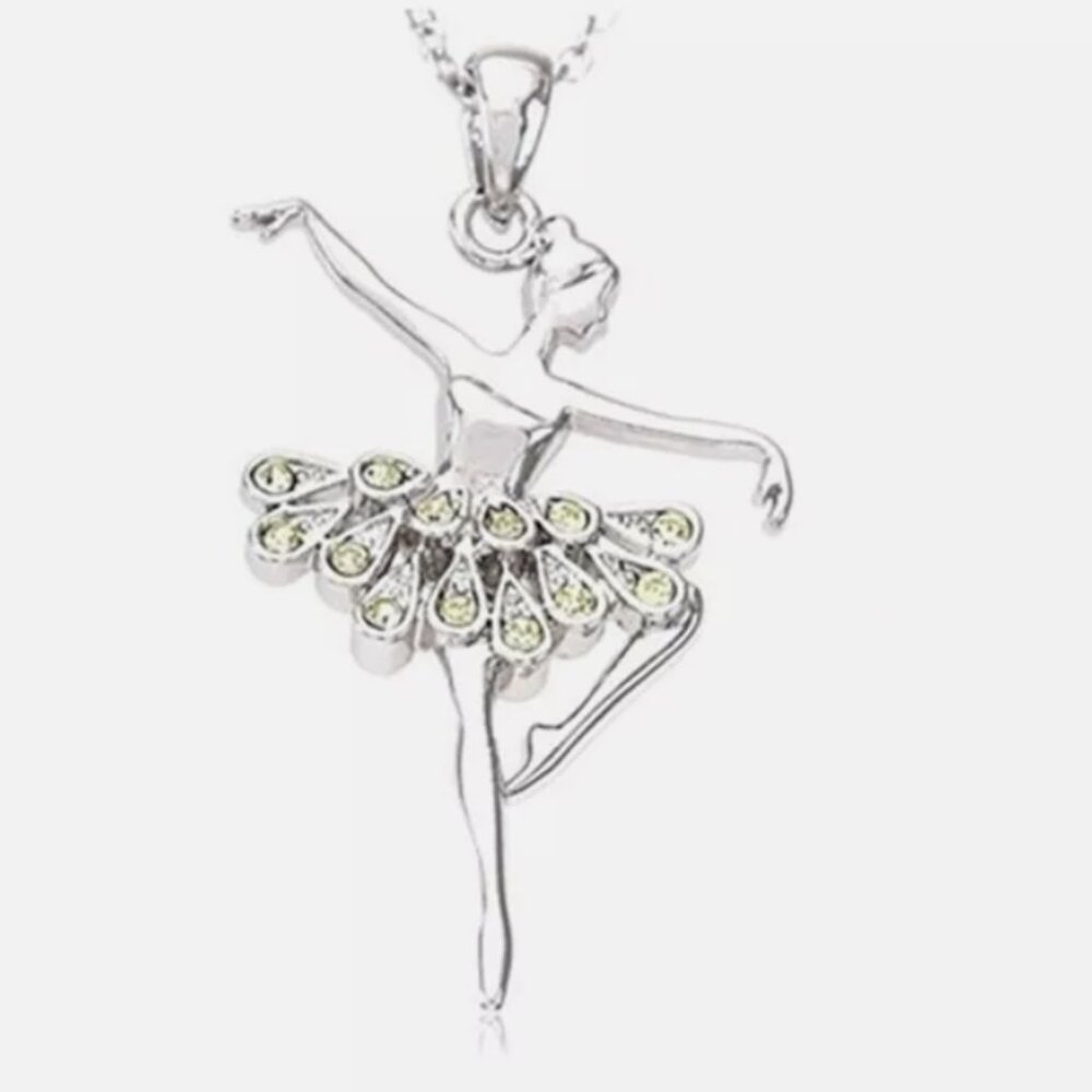 Yellow Diamond Sapphire CZ Ballerina Ballet Dancer Pendant Necklace